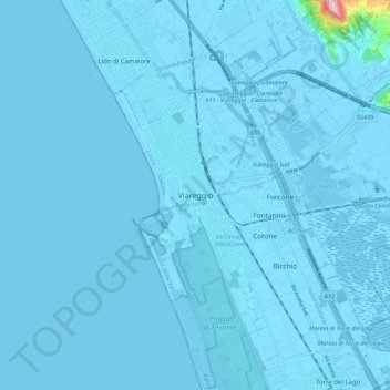 Topografische Karte Viareggio, Höhe, Relief