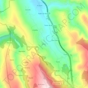 Topografische Karte Fontes, Höhe, Relief