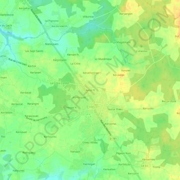 Topografische Karte Keroc'h, Höhe, Relief