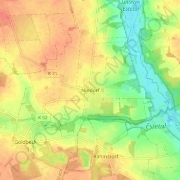 Topografische Karte Nindorf, Höhe, Relief