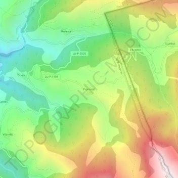 Topografische Karte Piornedo, Höhe, Relief