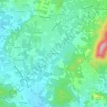 Topografische Karte Les Lombards, Höhe, Relief