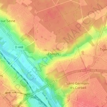 Topografische Karte Étiolles, Höhe, Relief