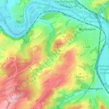 Topografische Karte Rauendahl, Höhe, Relief