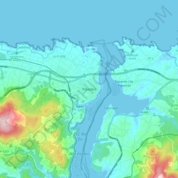 Topografische Karte Ribadeo, Höhe, Relief
