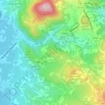 Topografische Karte Campolongo, Höhe, Relief