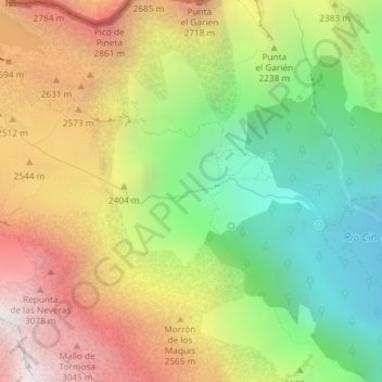 Topografische Karte Cascada del Cinca, Höhe, Relief