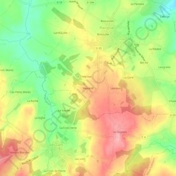 Topografische Karte Beyrand, Höhe, Relief
