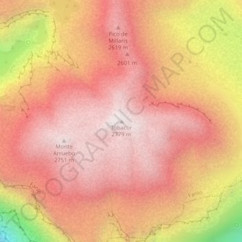 Topografische Karte Tobacor, Höhe, Relief