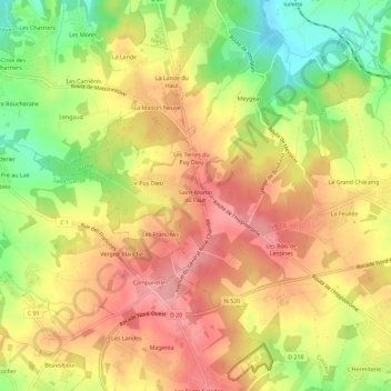 Topografische Karte Saint-Martin du Fault, Höhe, Relief