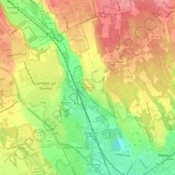 Topografische Karte Mocchirolo, Höhe, Relief