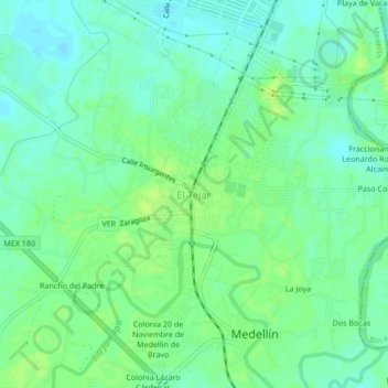 Topografische Karte El Tejar, Höhe, Relief