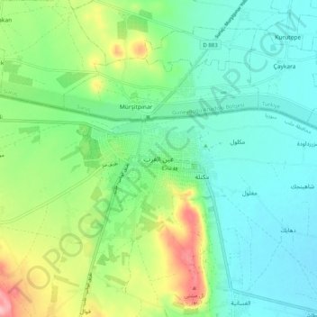 Topografische Karte Kobani, Höhe, Relief