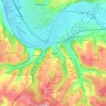 Topografische Karte Puyrateau, Höhe, Relief