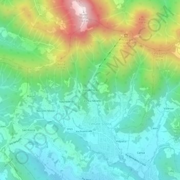 Topografische Karte Valcalchera, Höhe, Relief