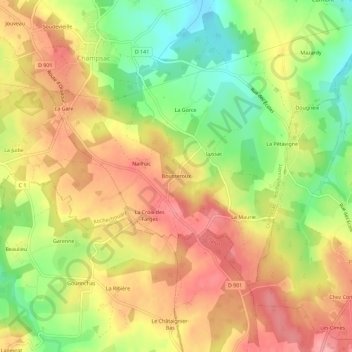 Topografische Karte Bousseroux, Höhe, Relief