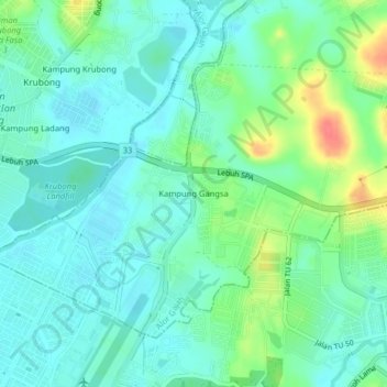 Topografische Karte Kampung Gangsa, Höhe, Relief