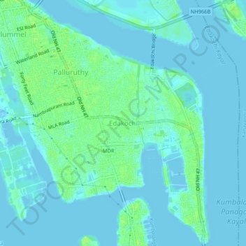 Topografische Karte Edakochi, Höhe, Relief