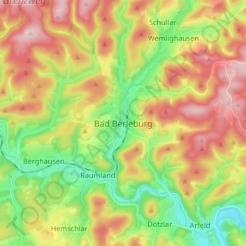 Topografische Karte Bad Berleburg, Höhe, Relief