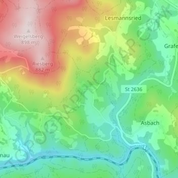 Topografische Karte Oberbrettersbach, Höhe, Relief