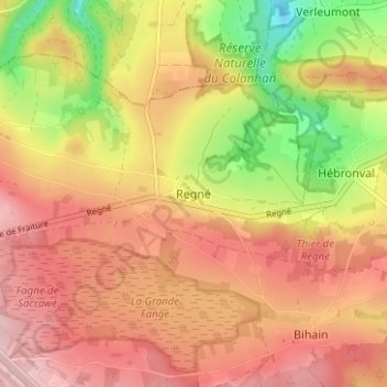 Topografische Karte Regné, Höhe, Relief