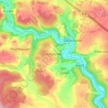 Topografische Karte Kühschlag, Höhe, Relief