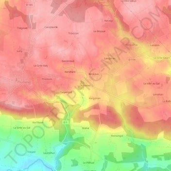 Topografische Karte Kernihel, Höhe, Relief