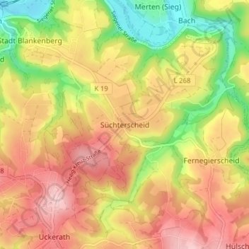 Topografische Karte Süchterscheid, Höhe, Relief