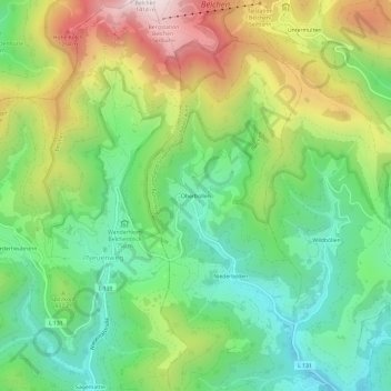 Topografische Karte Oberböllen, Höhe, Relief
