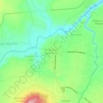Topografische Karte Tezontepec de Aldama, Höhe, Relief