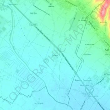 Topografische Karte Trebbio, Höhe, Relief