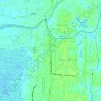 Topografische Karte Mannar, Höhe, Relief