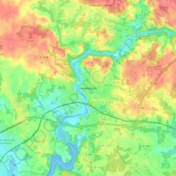 Topografische Karte Hennebont, Höhe, Relief