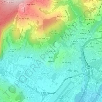 Topografische Karte Chez Levet, Höhe, Relief