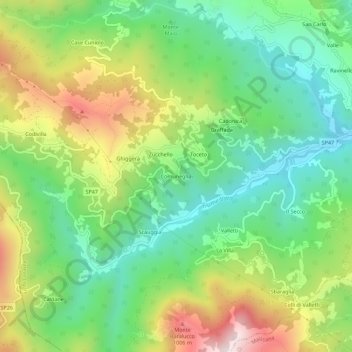 Topografische Karte Comuneglia, Höhe, Relief