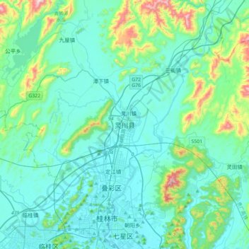 Topografische Karte 灵川县, Höhe, Relief