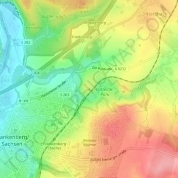 Topografische Karte Hopfenberg, Höhe, Relief