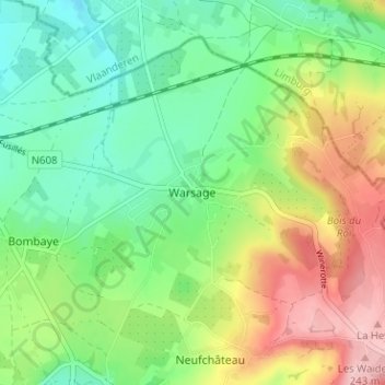 Topografische Karte Warsage, Höhe, Relief
