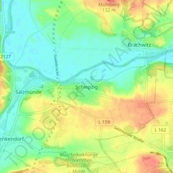 Topografische Karte Schiepzig, Höhe, Relief