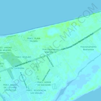Topografische Karte Fraccionamiento Villa Marina, Höhe, Relief