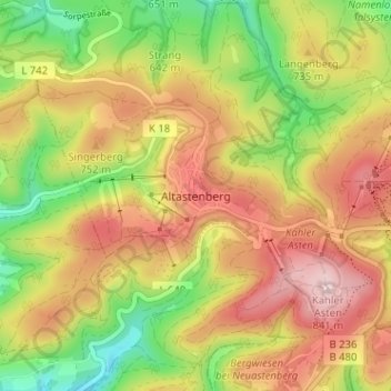 Topografische Karte Altastenberg, Höhe, Relief