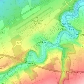 Topografische Karte Ahden, Höhe, Relief