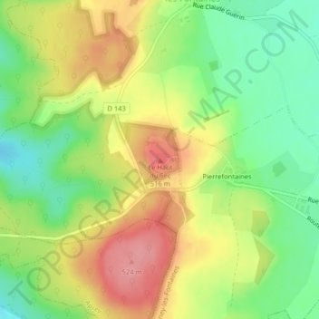 Topografische Karte Le Haut du Sec, Höhe, Relief