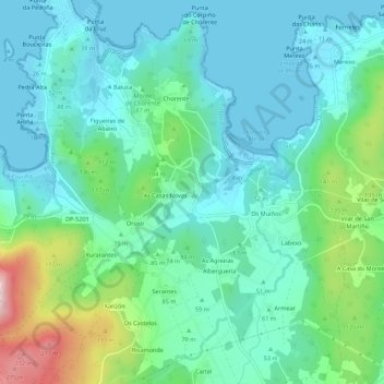 Topografische Karte Moraime, Höhe, Relief