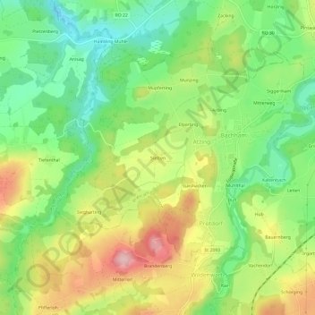 Topografische Karte Stetten, Höhe, Relief