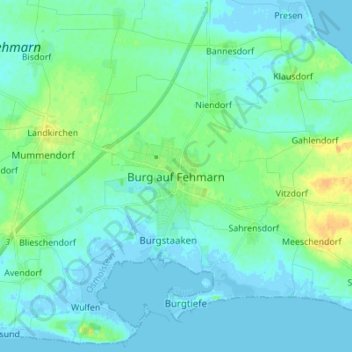 Topografische Karte Burg auf Fehmarn, Höhe, Relief