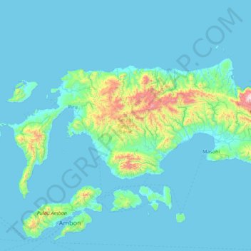 Topografische Karte Seram Bagian Barat, Höhe, Relief
