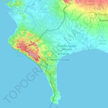 Topografische Karte Distrito Barú, Höhe, Relief