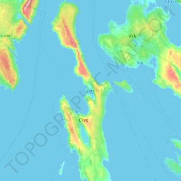 Topografische Karte Grad Cres, Höhe, Relief