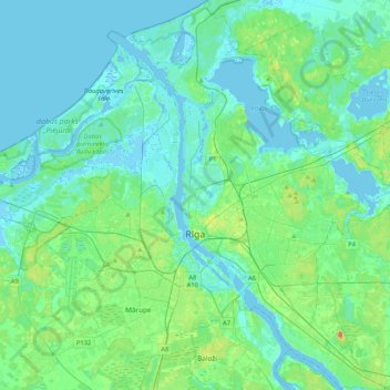Topografische Karte Riga, Höhe, Relief